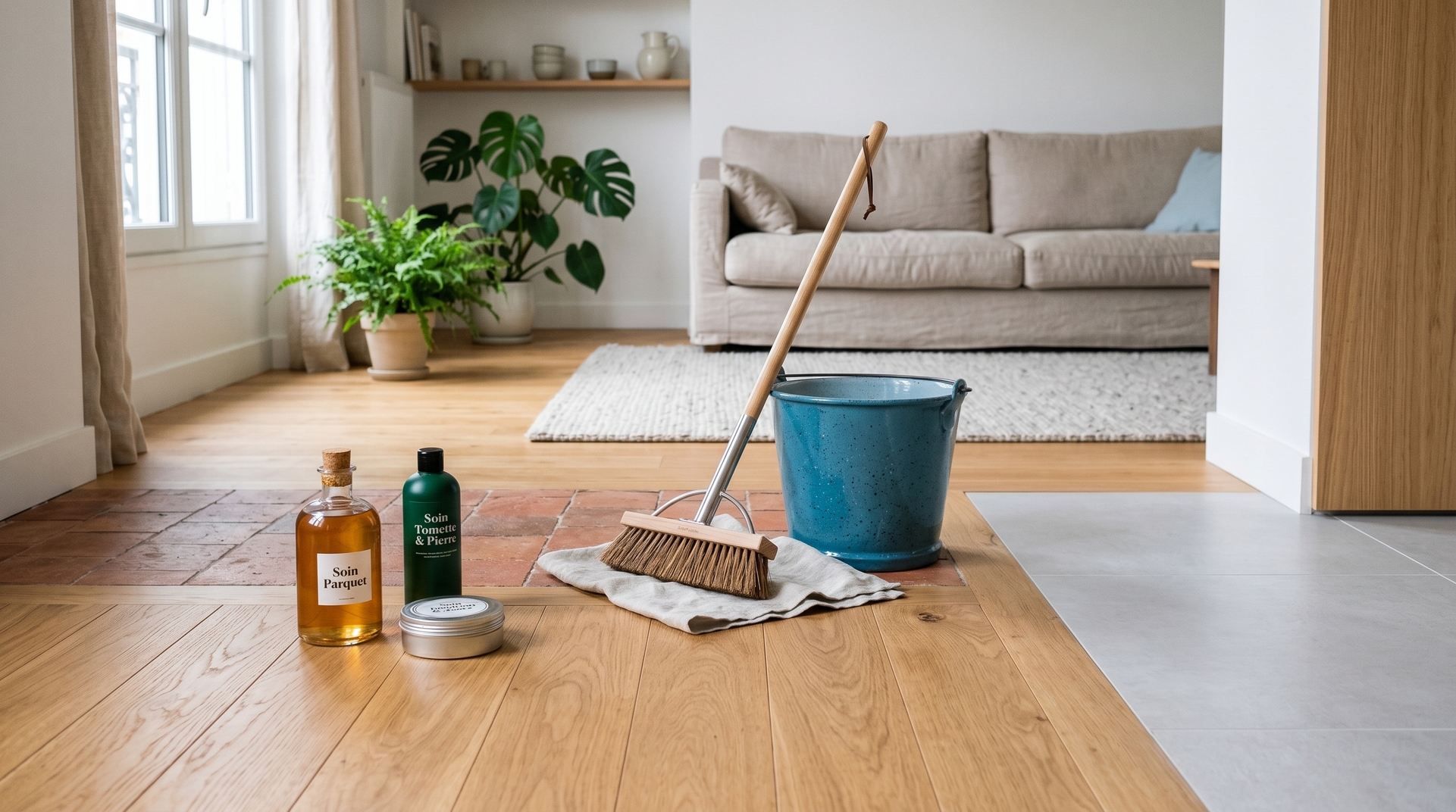 Entretien des sols selon le revêtement : parquet, carrelage, vinyle, marbre, tomette